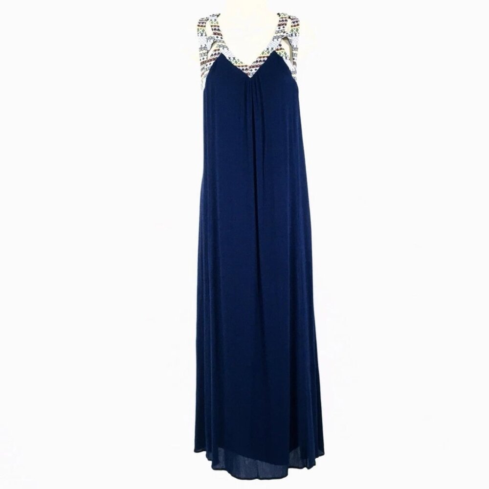 Naïf Maxi Dress Sz L Semi Sheer Lined Tapestry Trim Neckline